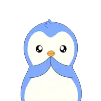 a blue penguin holding a red heart in its mouth
