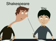 a cartoon of a man looking at another man with the words shakespeare above them