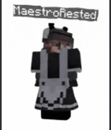 a minecraft character is wearing a maid costume and has a sign that says maestro rested .