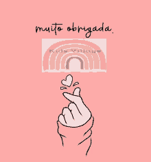 a drawing of a hand making a heart with the words muito obrigada written below it