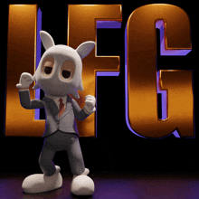 a cartoon character in a suit and tie stands in front of the ufc logo