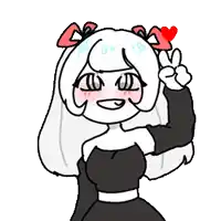 a cartoon girl with white hair is giving a peace sign .