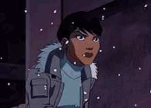 a woman in a cartoon is holding a pair of scissors in her hand .