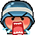 a pixel art illustration of a person wearing a helmet and crying with tears running down their face .