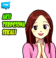 a cartoon of a girl with the words aku terpesona sekali written above her