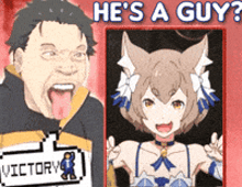 a picture of a man and a girl with the words he 's a guy behind them
