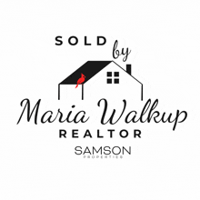 a logo for maria walkup realtor shows a house and a cardinal