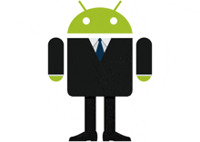 an android in a suit and tie with a green head