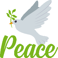 a dove with a green branch in its beak and the word peace behind it