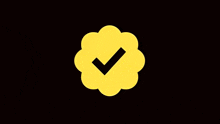 a yellow flower with a black check mark in the center on a black background .