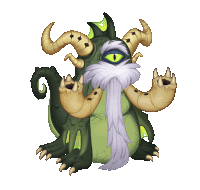 a cartoon drawing of a monster with horns and a long beard