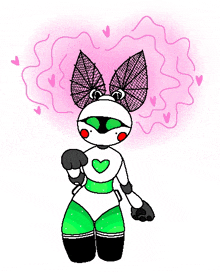 a cartoon drawing of a robot with a heart on her chest and a bow on her head .