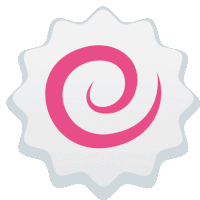 a white circle with a pink swirl in the center