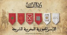 a display of flags with arabic writing and the words designed by nechal moory