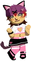 a cartoon drawing of a girl with purple hair and a heart on her chest