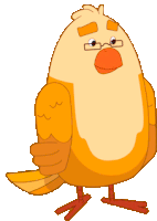 a cartoon bird with glasses and a sad face