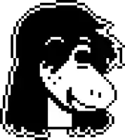 a black and white pixel art drawing of a woman 's face with long hair .