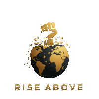 a logo that says rise above with a fist coming out of the earth