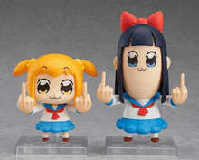 two cartoon figures giving the middle finger to the camera