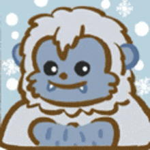 a cartoon drawing of a yeti with snowflakes behind it