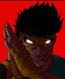 a drawing of a man with a mask on his face and his tongue sticking out