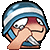 a pixel art cartoon of a person covering their face with their hand .