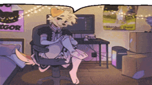 a cartoon of a furry character sitting in front of a computer with a poster that says igor