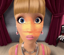 a barbie doll wearing a necklace and earrings makes a surprised face