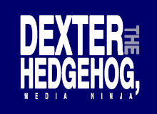 a logo for dexter the hedgehog media ninja on a blue background