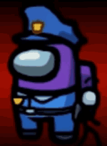 a purple among us character with a blue hat and a knife .