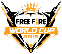 a logo for free fire world cup 2019 with a crown on top