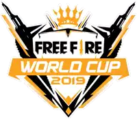 a logo for free fire world cup 2019 with a crown on top