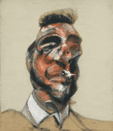 a painting of a man smoking a cigarette in his mouth