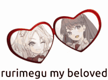 a picture of two anime girls with the words " rurimegu my beloved " underneath