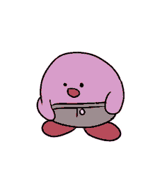 a cartoon drawing of kirby wearing a pair of pants