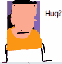 a drawing of a man with the word hug written on it