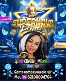 a poster that says supernova project with a picture of a girl