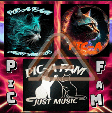 a poster for picatam just music shows a cat giving another cat a high five