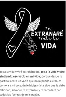 a drawing of a ribbon with wings and a heart with the words te extrañare toda la vida