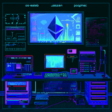 an illustration of a computer with the words os-eateb jaszen and poophec on the top