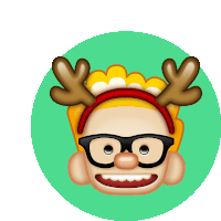 a cartoon character wearing glasses and a headband with reindeer antlers