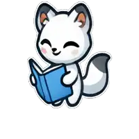 a cartoon of a white cat reading a book