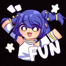 a drawing of a girl with the word fun in white letters