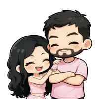 a man with a beard and a woman in a pink shirt are standing next to each other