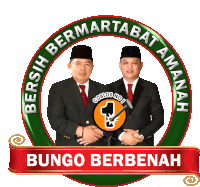 a logo for bungo berbenah shows two men shaking hands in a circle