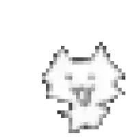 a black and white pixel art drawing of a cat with its mouth open