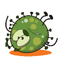 a cartoon illustration of a green virus with a face