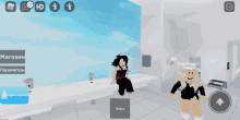 a screenshot of a video game shows a girl sitting on a counter and another girl standing in a bathroom