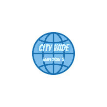 a logo for city wide janitorial services with a globe in the center