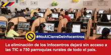 a sign that says #noal cierredelinfocentros with a picture of people working on computers